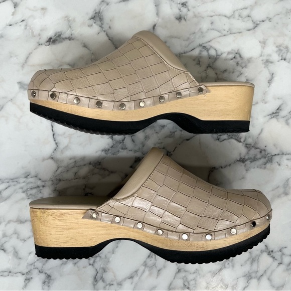 M Gemi Clogs Greta Croco Printed Leather Stone Woman’s Size 41 U.S 10 - Picture 11 of 14
